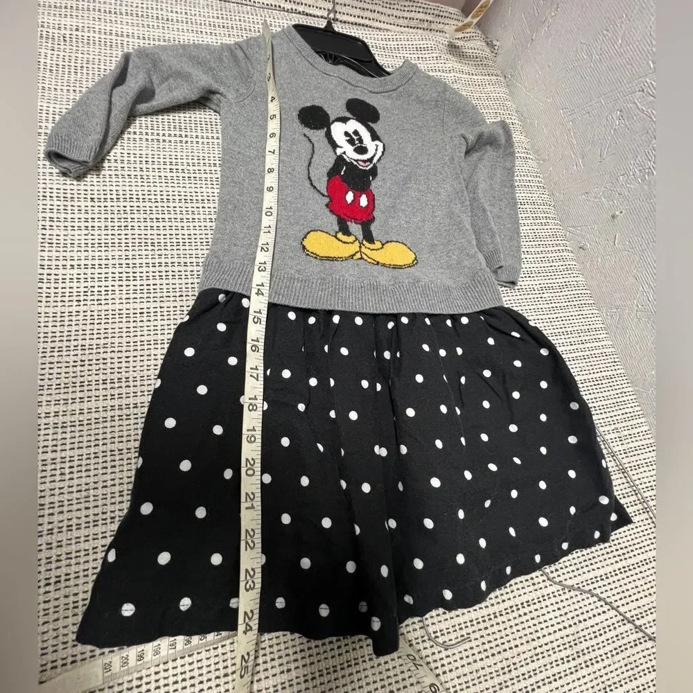 Gap Kids Mickey Mouse Polka Dot sweater Dress Size XS 4-5 Cotton Gray